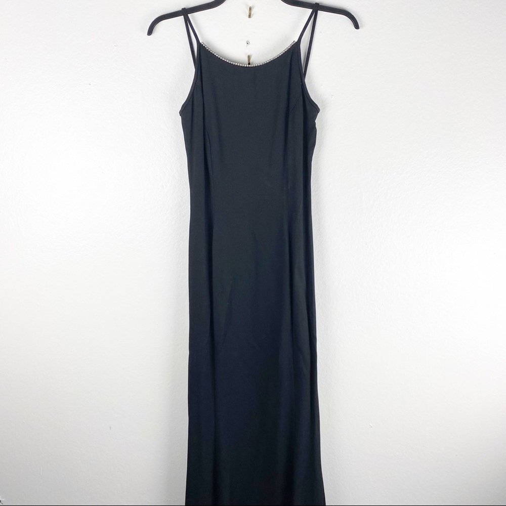 JESSICA MCCLINTOCK GUNNE SAX Classic Black  Rhinestone Neckline Slip Dress 5/6
